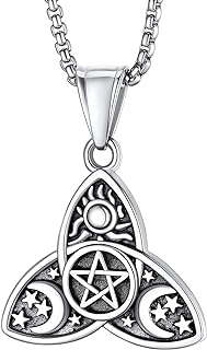 Rhinestone-Adorned Triple Beaded Chain Necklace with Box Link and Lobster-Claw Clasp - Spiritual Celtic Knot Design Amulet for Women and Girls