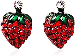 Teena Women's Strawberry Cluster Stud Earrings with Snap Back and Red Crystal Accents, Sterling Silver Post & Zinc