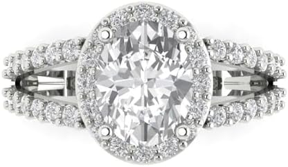 Split Shank Oval White Sapphire Engagement Ring for Women by Clara Pucci, 18K White Gold - An Elegant Design