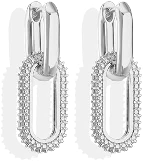 Gold Chunky Hoop Earrings for Women Chain Link Earrings Geometric Hoop Earrings U Shape Rectangle Paperclip Earring Hypoallergenic Pierced Earrings Jewelry for Women Girls