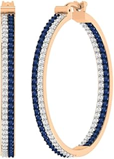 Dazzlingrock Collection Round Stones with 0.91 CT White Diamonds Halfway Double Row Inside Out Hinged Huggie Hoop Earrings for Women in 10K Gold