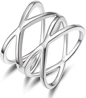 925 Sterling Silver Ring Double X Criss Cross Ring CZ Wedding Band Size 4-13