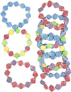 Colorful Faux Sea Shell Bead Stretchy Kid's Bracelets (12 Pack) Mermaid Theme