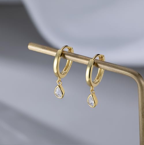 925 Sterling Silver Teardrop Small Hoop Earrings for Women Teen Girls CZ Hoop Huggie Earrings Droplet