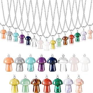 15 Pcs Mushroom Crystal Necklace Heart Pendant Necklace Mushroom Charms Star Stone Necklaces for Valentine's Day, Girls Wife Girlfriend Gift Birthday Party Favor, 15 Styles