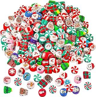 200 Pcs Christmas Polymer Clay Beads, Mixed Heishi Spacer Beads Supplies for Women Girls DIY Bracelet Earring Necklace Jewelry Making