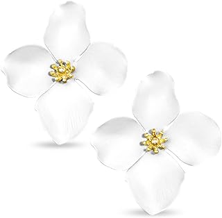 Delicate White Flower Stud Earrings with Gold Center and Push Back Design for Women - Floral Inspiration