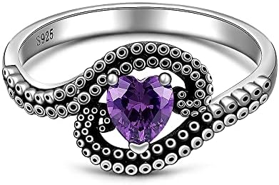 Tentacle Octopus Ring Black Octopus Rings for Women Sea Animal Purple Heart 925 Sterling Silver Vintage Nautical Jewelry