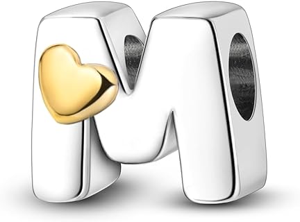 Parmuz 925 Sterling Silver Letter Charms A-Z for Bracelets Necklace Golden Heart Alphabet Initial Beads Pendant Jewelry Gift for Women