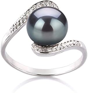 Chantel Black 9-10mm AA Quality Freshwater 925 Sterling Silver Cultured Pearl Ring For Women