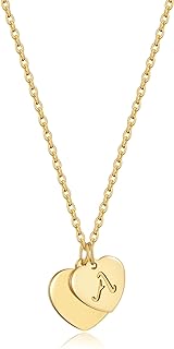 Initial Necklaces for Women 14K Gold Heart Initial Necklace Dainty Letter Necklace Gold Double Heart Hollow A-Z Letter Pendant Necklace Personalized Initial Birthday Jewelry Gifts for Girls and Women
