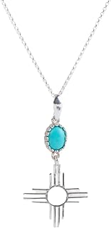 Cable Chain Turquoise Pendant Necklace in Sterling Silver for Women - TSKIES Enchantment Sun Design