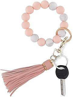 Silicone bead keychain bracelet, fashion elastic keychain with tassel