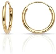 Endless Hoop 14K Yellow Gold Earrings by Olivia's Collection for Men, Women and Teens - 11mm, Slide-In Back Finding