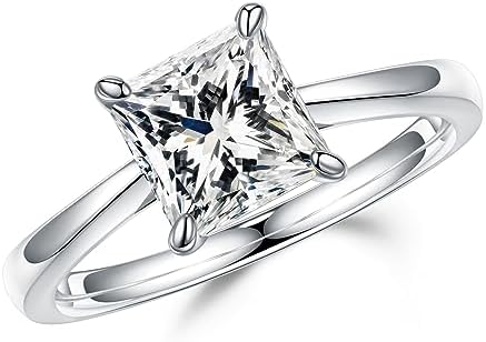MOOSEA Moissanite Rings for Women, 1.5ct D Color VVS1 Clarity Princess Cut Solitaire Lab Created Diamond 14K White Gold Plated 925 Sterling Silver Promise Ring Moissanite Engagement Rings for Women