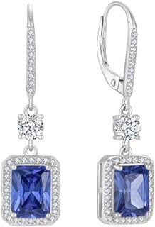 Tanzanite Princess-Cut Sterling Silver Drop Earrings with Leverback Design for Women