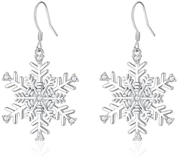 925 Sterling Silver Push Back Dangle Earrings with Sparkling Cubic Zirconia in Elegant Snowflake Design – A Perfect Christmas Gift for Women, Her, Mum, Daughter