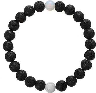 Gemstone Beaded Bracelet, Balance with Synthetic Opalite & Howlite Turquoise Birthstone Handmade Healing Power Crystal Beads Elastic Stretch 8mm with Gift Box Unisex