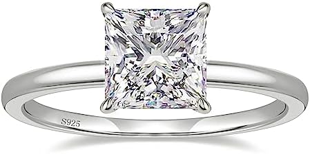 3ct VVS1 D Color Princess Cut Moissanite Engagement Ring for Women, 925 Sterling Silver Jewelry; A Perfect Anniversary/Wedding/Proposal Gift for Her, Girlfriend or Wife