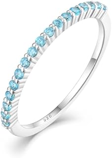 Half Eternity Ring 925 Sterling Silver Stackable Rings Wedding Anniversary Birthstone Band Ring for Women Size 6-9