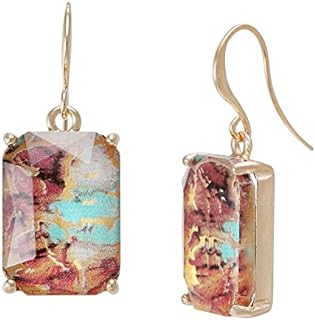 Bonaluna Atlantic Ocean Turquoise Glass Geometric Teardrop Dangle Statement Earrings for Women