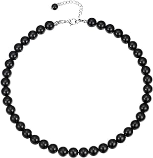 Elegant Black Pearl Choker Necklace with Lobster Clasp and Rolo Chain for Women - Starry Sky Bead Design