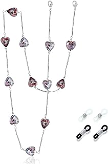 Murano Heart Bead Necklace with Sterling Silver Chain and Healing Stones for Women, Dual-Purpose Mask Lanyard and Eyeglass Holder Design