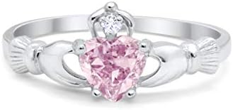 Blue Apple Co. Irish Claddagh Heart Promise Ring Lab Created Round CZ 925 Sterling Silver Choose Color