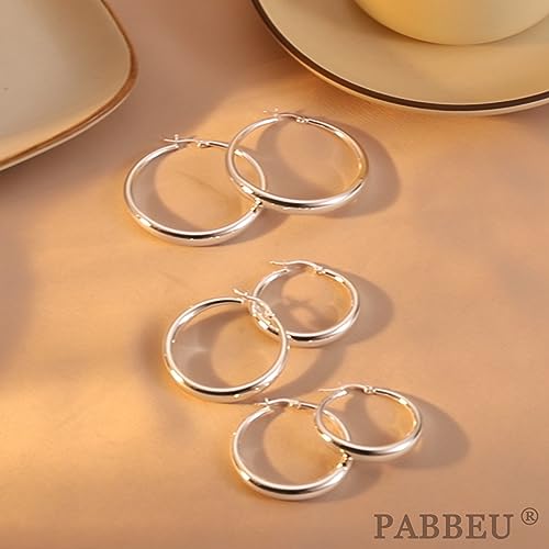 S925 Sterling Silver Hoop Earrings Large Silver Hoop Earrings for Women Hypoallergenic Lightweight Big Thick Silver Hoop Earrings for Women Girls 35/40/50/60/70mm