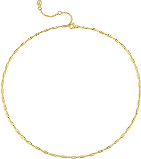 Dainty 14K Gold Plated Bar Choker Necklace with Lobster Clasp and Cable Chain for Women - Minimalist, Nickel-Free Brass Figaro Layered Design by Dremmy Studios