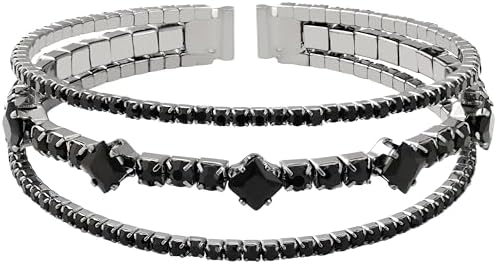 Sacina Black Rhinestone Cuff Bracelet, Tennis Bracelets for Women, Rhinestone Bracelet for Women, Black Bracelet, Christmas Jewelry Gifts