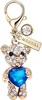 Crystal Teddy Bear Love Heart Charm Bracelet with Lobster Clasp for Women and Girls, Includes Velvet Bag - Blue, Single Piece, from China (MONNEL MC333)
