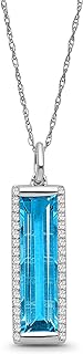Sterling Silver Diamond and Created Gemstone Bar Pendant Necklace (1/5 cttw, I-J Color, I2-I3 Clarity), 18"