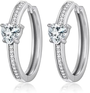 Hinged Hoop Sterling Silver Chrome Hearts Earrings, Cubic Zirconia Gemstone, Ideal for Men & Women, Heart Shaped Design