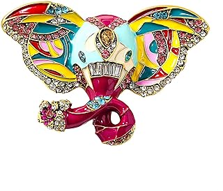 Guilloche Enamel Brooch with Pin, Crystal, for Women and Men, Elephant Design - Cute Accessory for Bags, Scarves & Apparel