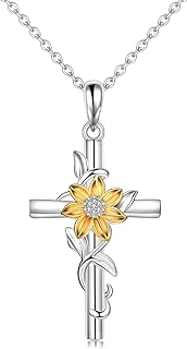 Cross Necklace for Women Sunflower Cross Necklace 925 Sterling Silver Dainty Sunshine Pendant for Women Mom Sunflower Gifts for Women