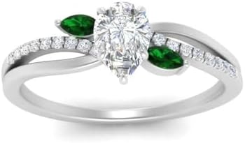 PVN JEWELS Twisted Infinity Shank Engagement Ring in 925 Sterling Silver with Cubic Zirconia and Green Emerald - Size 5