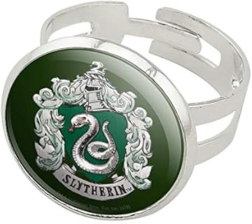 GRAPHICS & MORE Harry Potter Slytherin Painted Crest Silver Plated Adjustable Novelty Ring