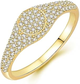 18K Gold Plated Stacking Signet Rings for Women, Gold Zirconia Diamond Eternity Ring Wedding Bands CZ Engagement Rings