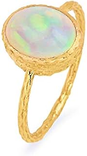 Certified Textured 18K Yellow Gold Ring With Real Genuine Colorful Opal 2.25 Carats Wedding Engagement Proposal Ring For Women Gifts