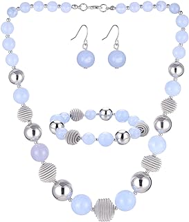 Burgundy Beaded Necklace with Hook Clasp and Agate Gem for Women in Chunky Design - PEARL&CLUB Jewelry Set