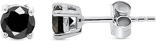 Shineadime 1/4 to 2 cttw Black Diamond Stud Earrings 14K Gold Over Sterling Silver Round with Push Backs Solitaire Studs For Women Girls