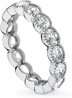 BERRICLE Oval Cubic Zirconia East West Eternity Ring in Rhodium Plated Sterling Silver for Women, Size 4-10 - Elegant Milgrain Bezel Engagement Ring