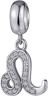 CRISNATA 12 Zodiac Constellation Pendant Charms with Clear CZ, 925 Sterling Silver Horoscope Beads, fits European Birthday Bracelet, Gifts for Mother/Wife/Boyfriends