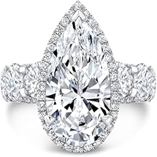 Exquisite 10 CT Pear Moissanite Solitaire Engagement Ring with Wedding Band in Sterling Silver for Women, Vintage Halo Design by Riya Gems
