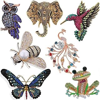 Kiddale 7 PCS Woman Girl Animal Brooch Pins Set Crystal Rhinestone Pin Vintage Colorful Owl Elephant Butterfly frog Hummingbird Bee Brooch Animal and Insect Brooch Gift for Women