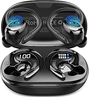 Hupoaf Écouteurs Sport Bluetooth 5.4 avec CROCHETS OREILLES pour Running, autonomie 50H, IP7 étanche et son HiFi, idéals pour sportifs avides de performance