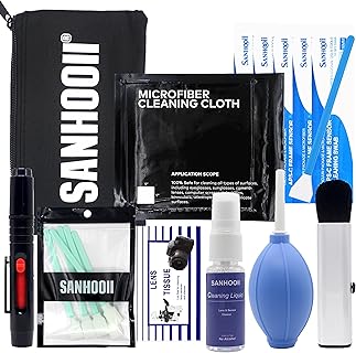 SANHOOII Camera Lens Care Kit with 20ml Solution and Microfiber Cloth, Portable and Safe for DSLR and Mirrorless Cameras, Ideal for All Electronic Devices, and includes a Carry Bag