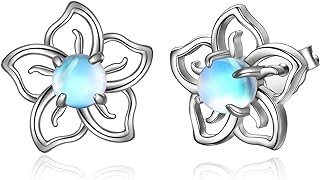 Flower Moonstone Earrings Sterling Silver Stud Earrings Moonstone Jewelry for Women Hypoallergenic Earrings for Sensitive Ears