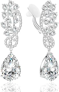 Dazzling Teardrop Cubic Zirconia Clip-On Diamond Earrings, Luxurious 14k White Gold-Plated Copper, Perfect for Women and Girls